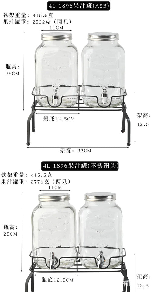 Wholesale Glass Beverage Dispenser Double Square Shaped Metal Stand with Stainless Steel Tap Aimak Store