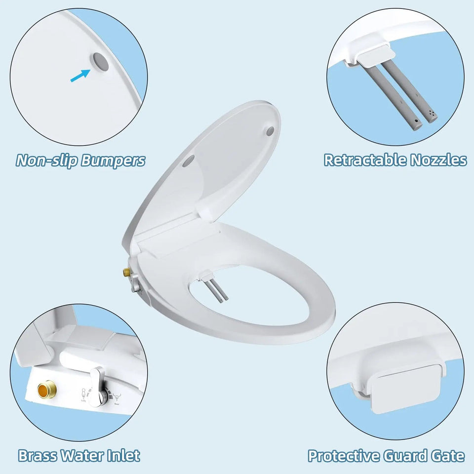 Elongated Bidet Toilet Seat with Slow Close,Non-Electric Bidet Attachment for Toilet Seat with Dual Nozzle,Self-Cleaning Nozzles Aimak Store