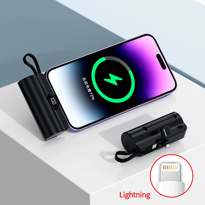 5000/10000/20000mAh 2IN1 Mini Power Bank Pocket External Battery Plug Portable Power Bank For iPhone Huawei Fast Charging Outdoo