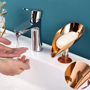 1pc- Gold Leaf shaped Soap tray Bathroom Toilet perforation-free drain soap rack Soap box Aimak Store