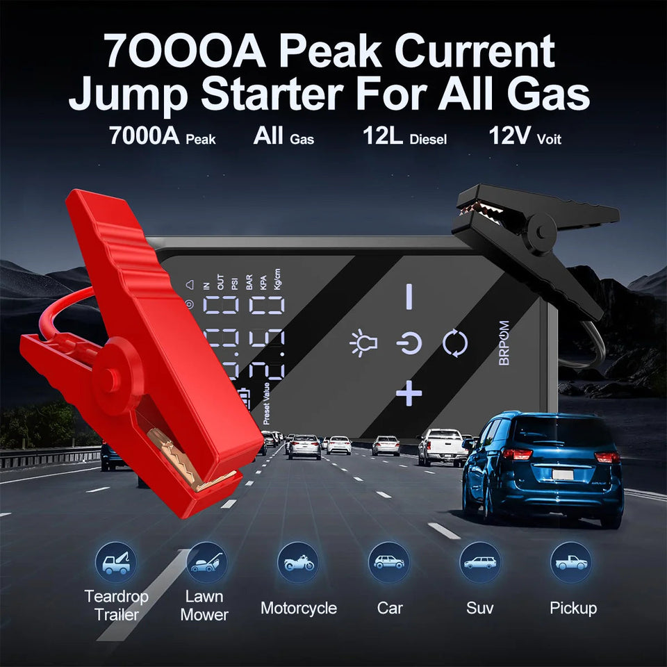7000A Car Jump Starter 26800mAh Power Bank 150PSI Pump Air Compressor Emergency Battery Booster Power Bank Start Aimak Store