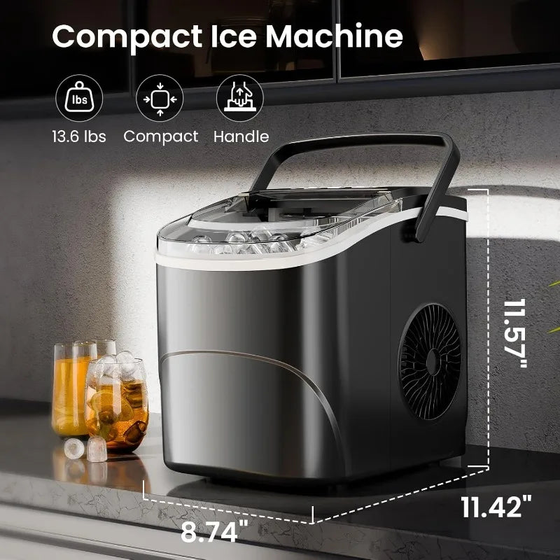 AGLUCKY Ice Makers Countertop with Handle,26.5Lbs/24H,9 Cubes in 6 Mins,2 Sizes of Bullet ,Portable Machine with Self-Cleaning Aimak Store