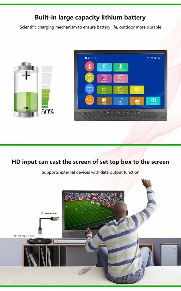 17.3 Inch Portable TV  12 Volt TV DVB-T2 Digital Battery TV for Car Suitable for Outdoor and Kitchen Use Aimak Store