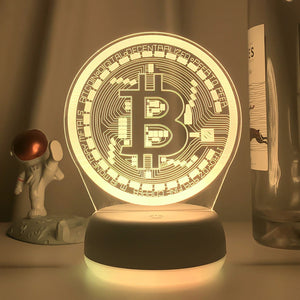 Acrylic Led Night Light Bitcoin for Room Decorative Nightlight Touch Sensor 7 Color Changing Battery Powered Table Night Lamp 3d Aimak Store