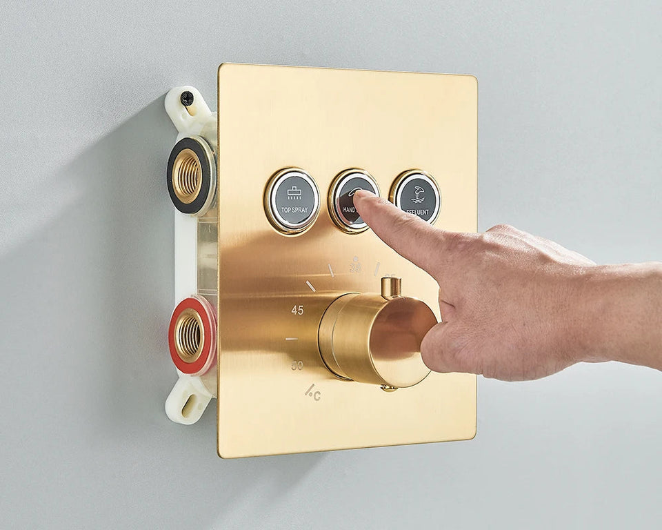 Black Thermostatic Bathroom Shower Faucet Set Remote LED Rainfall Head Faucets Crane 3 Way Concealed Embedded Hot Cold Mixer Tap Aimak Store