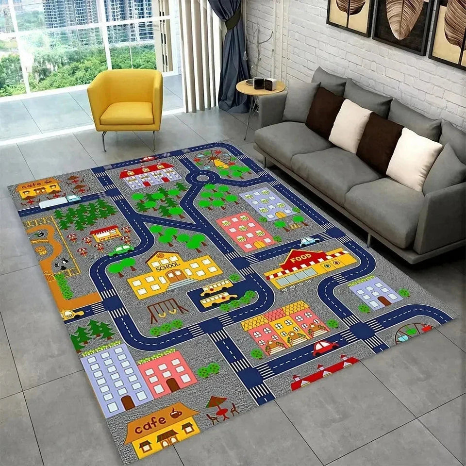 Child Playmat Highway City Traffic Playroom Area Rug Large Carpet Rug for Living Room Bedroom Decor Kids Play Non-slip Floor Mat Aimak Store