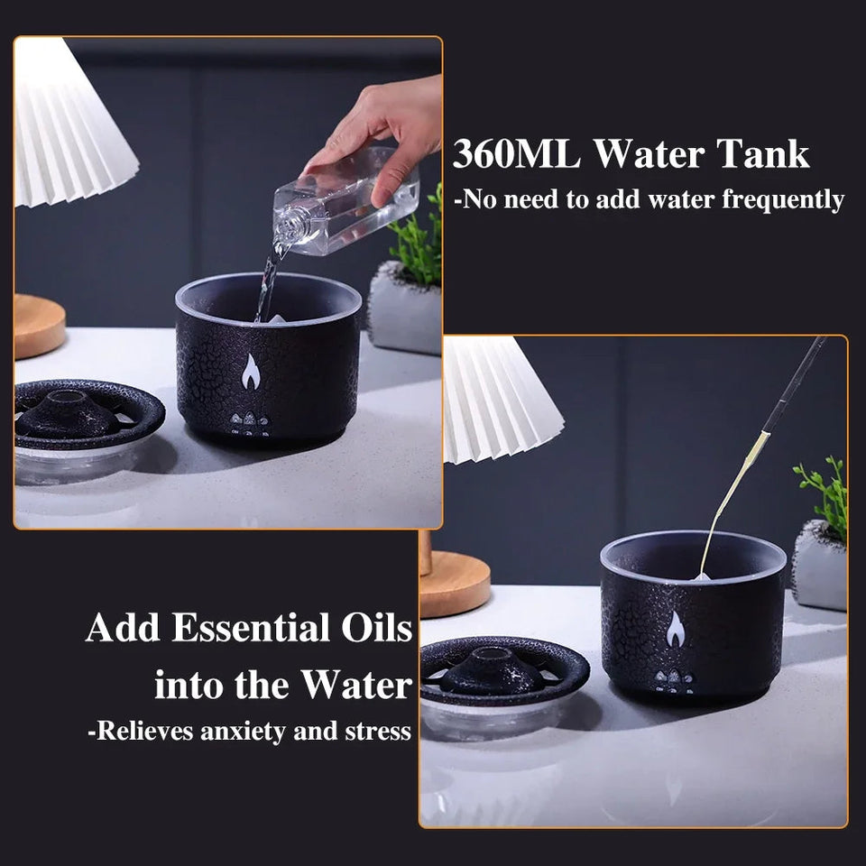 Volcano Flame Air Humidifier Light Ultrasonic Essential Oil Aroma Diffuser for Home Room Fragrance Jellyfish Mist Smoke Steamers Aimak Store