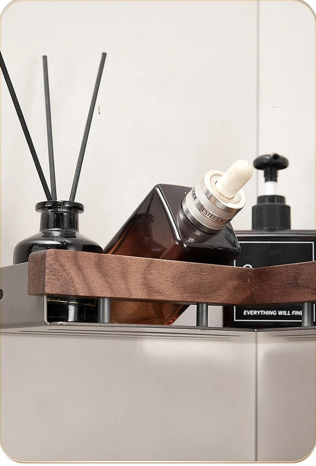 Bathroom Shelf Corner Space Aluminum Wood Bathroom Triangle Basket Shower Room Storage Rack Wall Mounted Aimak Store