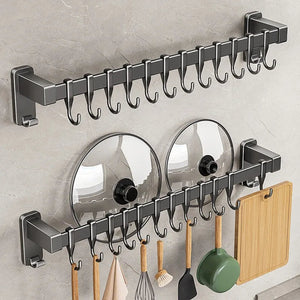 Kitchen Storage Rack Non-perforated shelves Wall Mounted with Movable hook Spoon Holder Organizer Kitchen Utensil Accessories Aimak Store