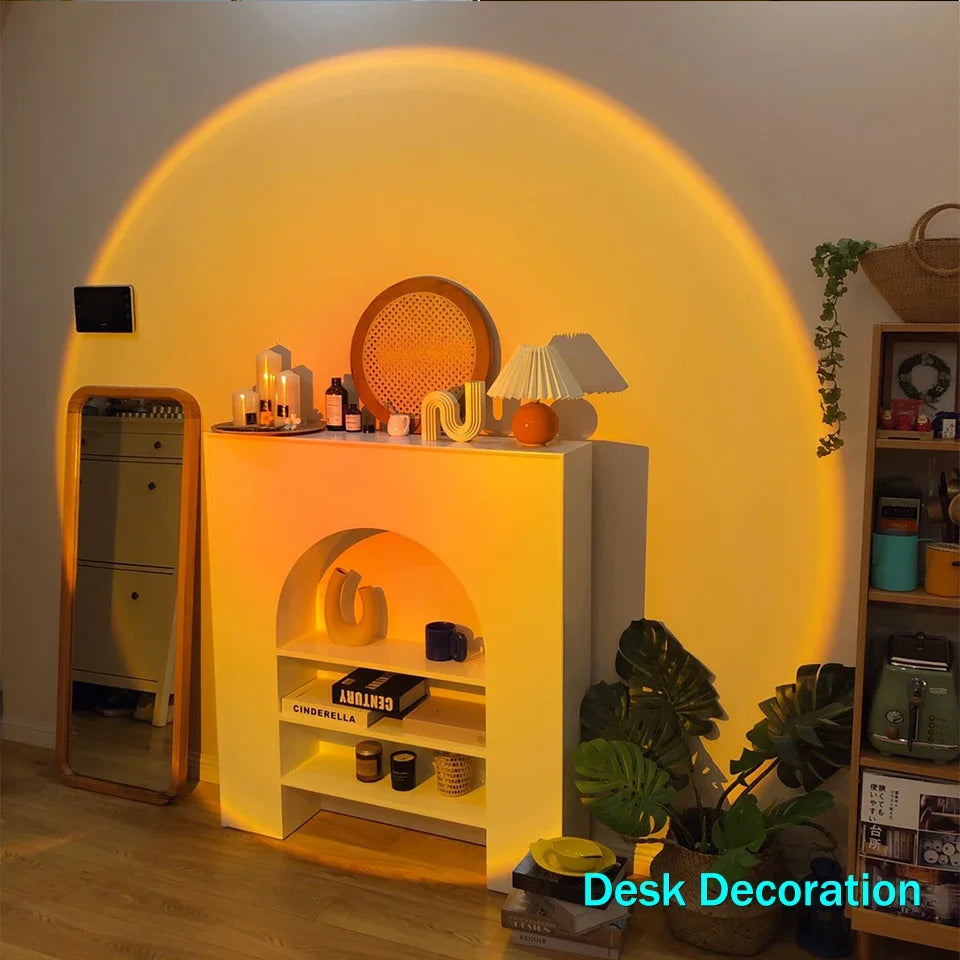 USB Sunset Light LED Rainbow Neon Night Lamp Sunset Projector Self Photography Light Wall Atmosphere Lighting For Bedroom Decor Aimak Store