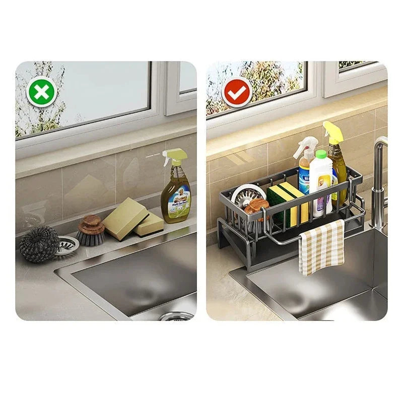 Kitchen Sink Drain Rack Organizer ABS Plastic Self-draining Sink Shelf Soap Sponge Holder Dishcloth Towel Rack filter basket Aimak Store
