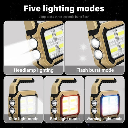 Solar Powered LED Handheld Light Super Bright Work Searchlight Waterproof Outdoor Camping Portable Hiking Flashlight