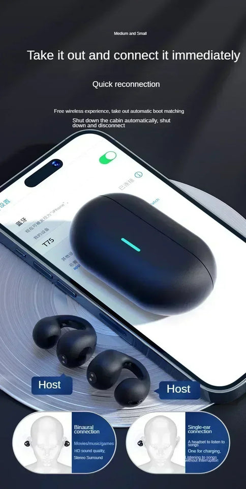 NEW Bluetooth 5.3 Wireless Bone Conduction Headphones T75 Clip Ear Music Noise Canceling Headset HD Call Sports Gaming Earphone Aimak Store