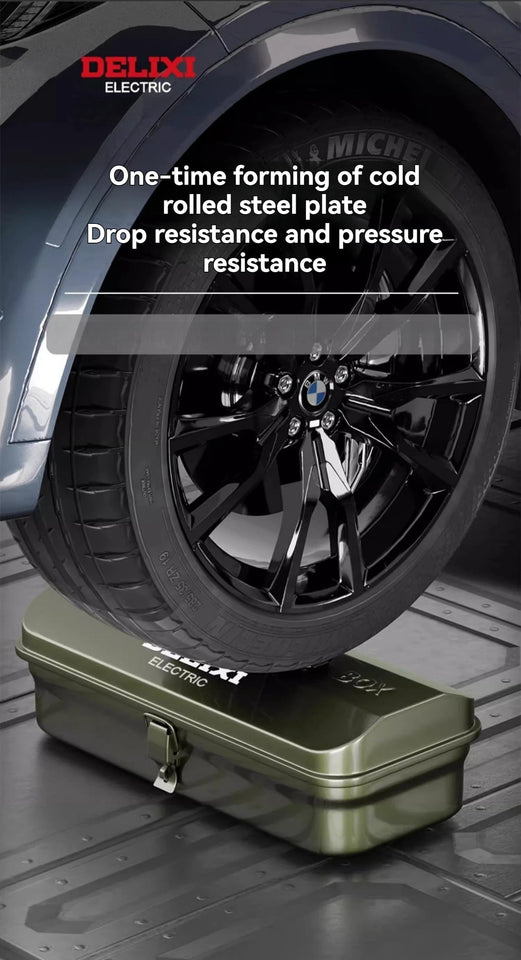 DELIXI Thicked Iron Tool Box Multi-functional Hard Case Industrial Tools Storage Box Household Car Hand-held Steel Storage Box Aimak Store