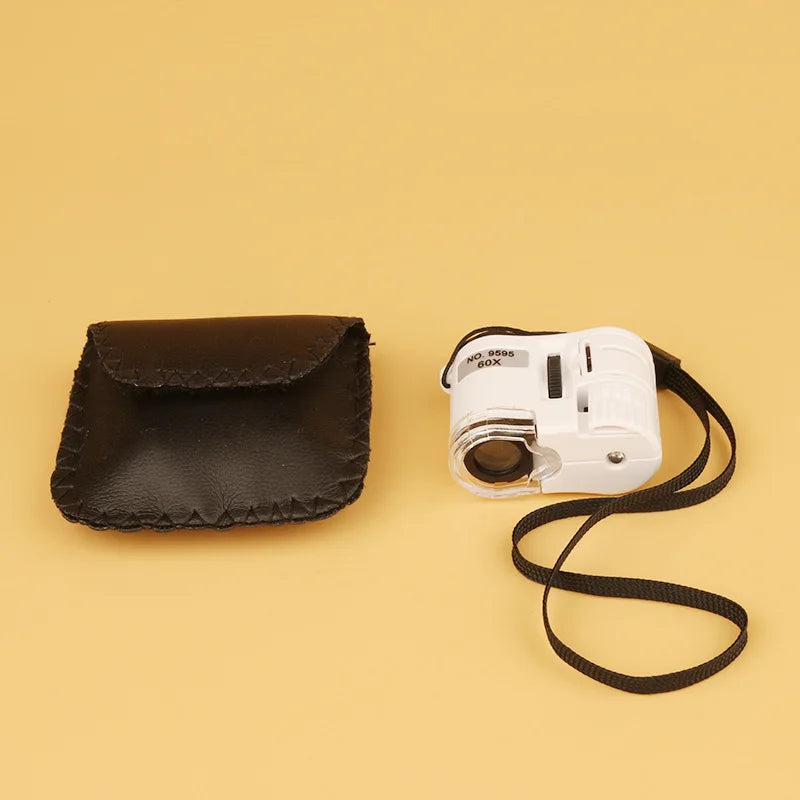 Portable 60X Handheld Magnifying Glass Mini Pocket Microscope Loupe Currency Detector Jeweler Magnifier With LED Light Aimak Store