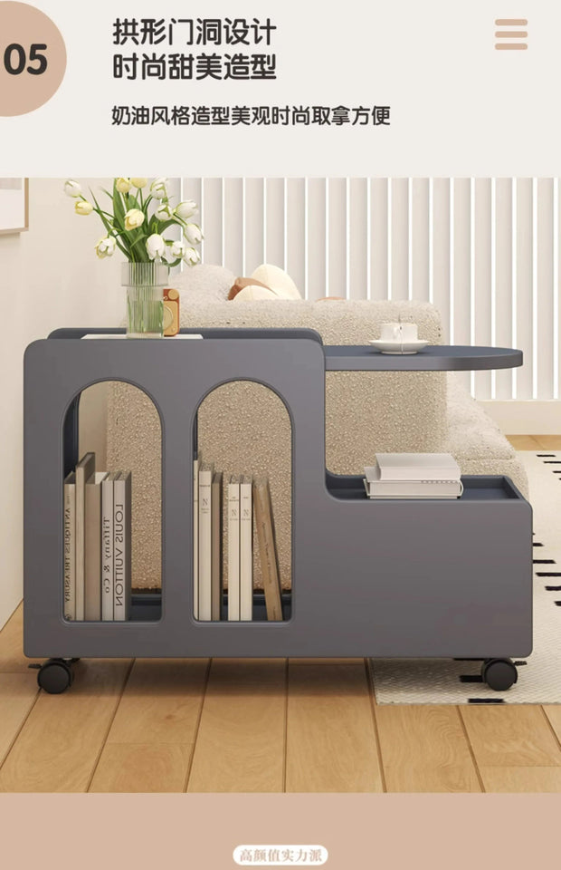 Movable Side Table with Storage Rack Cream Style End Table for Sofa Coffee Table Bedroom and Living Room Aimak Store