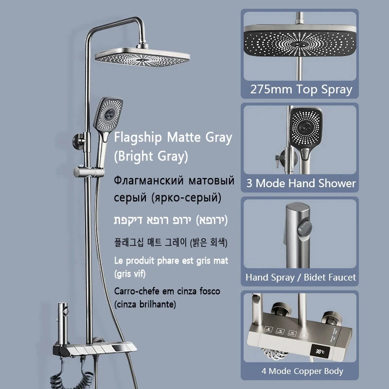 Piano Keys Shower System Set Bathroom Shower Set Gray Black Bathtub Hot and Cold Shower Faucet LED Digital Copper Tap Shower Set Aimak Store
