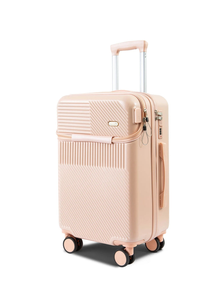 Fashionable semi open rechargeable striped simple large capacity luggage compartment with side hooks and universal wheels Aimak Store