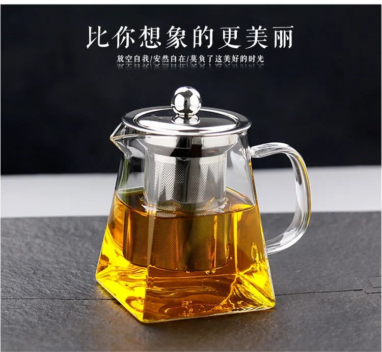 Heat Resistant Glass Teapot With Stainless Steel Coffee Infuser Heated Container Tea Pot Good Clear Kettle Square Filter Baskets Aimak Store