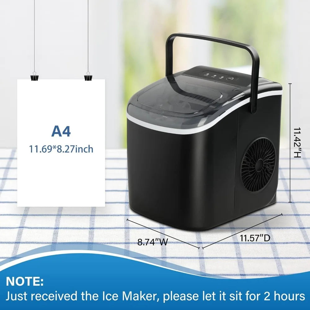 Ice Maker for Countertop, 9 Ice Cubes Ready in 6 Mins, 26lbs Ice/24Hrs, with Self-Cleaning Feature, Ice Spoon and Basket