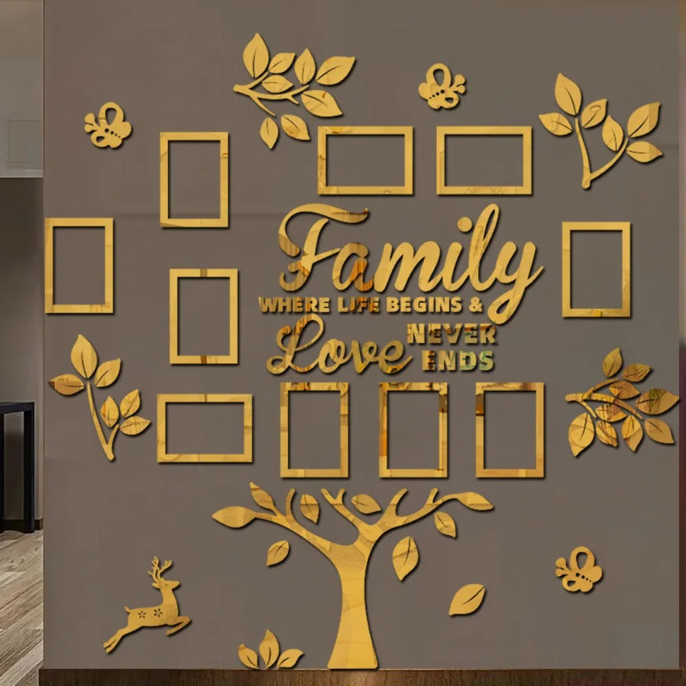 3D New Family Photo Frame Tree Wall Sticker Acrylic Self-adhesive Tree Collage Living Room Bedroom DIY Art Home Decoration Aimak Store