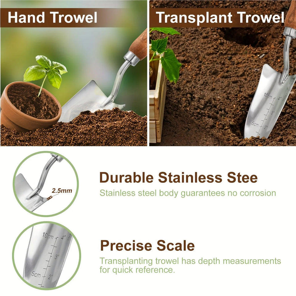 4pcs/set Heavy-duty Garden Tool,Durable Stainless Steel And A Sturdy Wooden Handle. Includes Hand Shovel, Trowel, Garden Rake Aimak Store