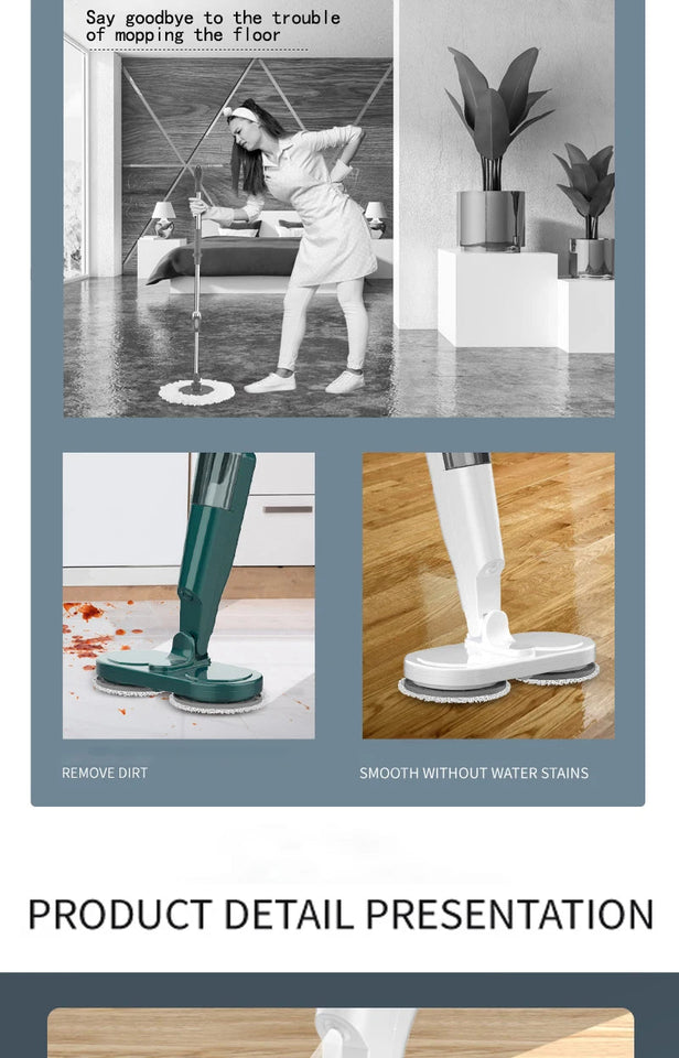 Electric Water Mop Cleaner Machine 360° Rotatable Spin Cleaning Mop Squeeze Wet and Dry Use Hand Push Household Floor Cleaning Aimak Store