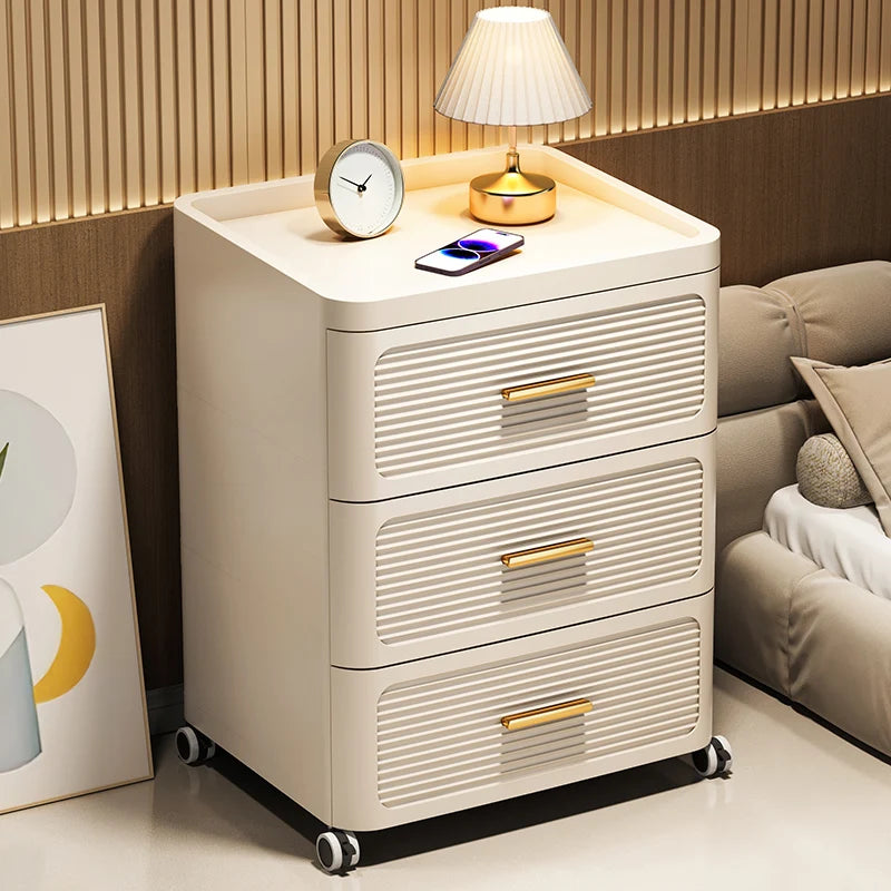 Modern Minimalist Nightstand with Drawers|Faux Wood Bedside Storage Cabinet Movable Bedroom Organizer Space-Saving HomeFurniture Aimak Store