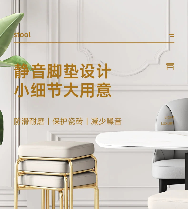 Simple and Luxurious Stackable Square Stool Enlarged and Thickened Round Stool Dirt Resistant Technology Cloth Stool Aimak Store