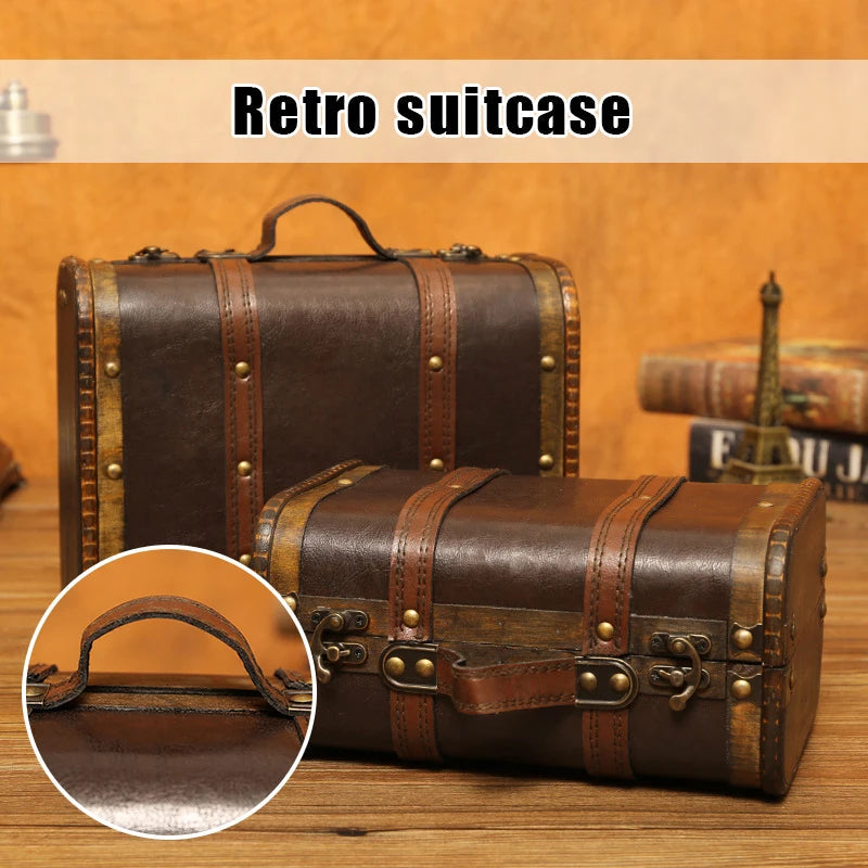 Antique style Wooden Storage Box Medieval Suitcase Treasure Chest Necklaces Art Collection Jewelry Organizer Gift Box With Lock Aimak Store