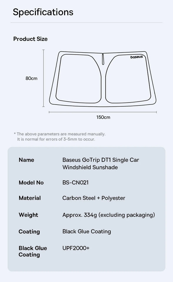 Baseus DT1 Car Sunshade Windshield Cover Folding Car Front Window UV Sun Protection for Summer Sun Shade Curtain Protector Aimak Store
