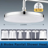 New 6 Modes Large Flow Supercharge Rainfall Shower Head 230mm Round High Pressure Top Spray Rain Showerhead Bathroom Accessories Aimak Store