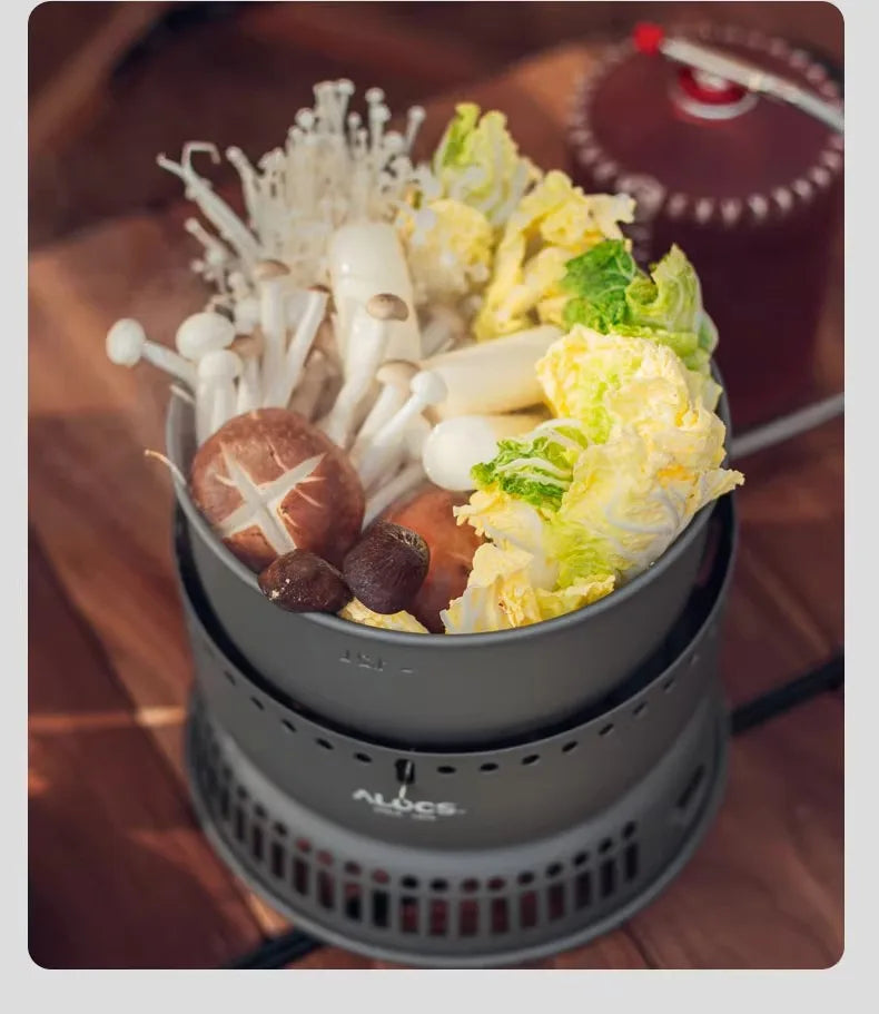 Outdoor Cooking Pot Set ALOCS CW-C05 Camping Portable Easy Storage Picnic Pot With Alcohol Stove Blast Proof Stove Cover Pot Aimak Store