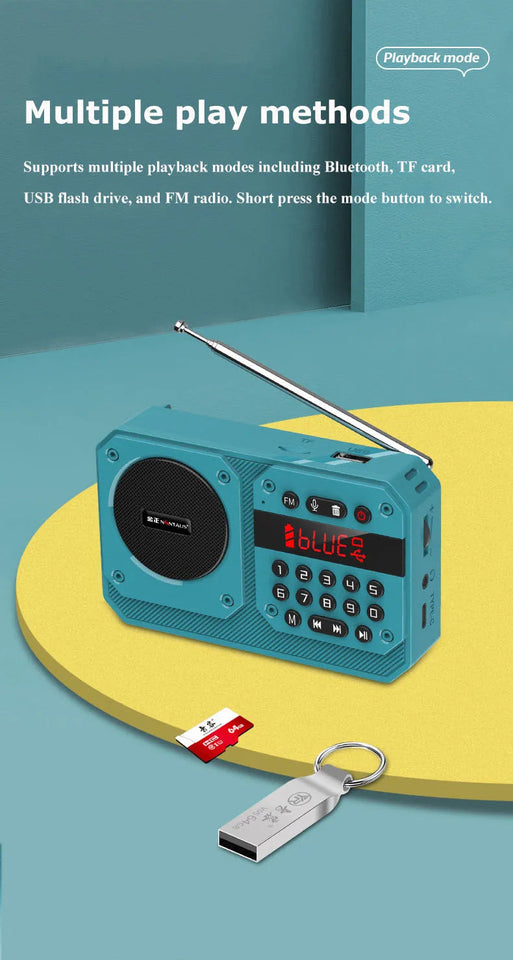 Mini Portable FM Radio High Sensitivity Radios Receiver Wireless Hifi  Bluetooth Speaker with Mic Support Recording TF USB Play Aimak Store
