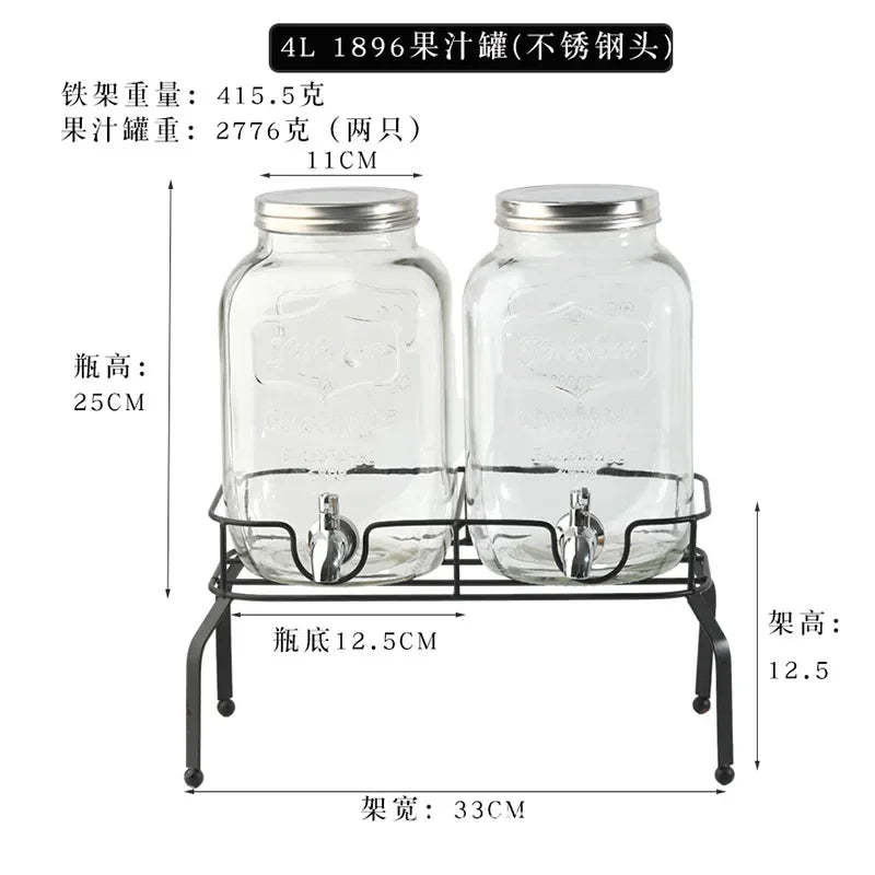Wholesale Glass Beverage Dispenser Double Square Shaped Metal Stand with Stainless Steel Tap Aimak Store