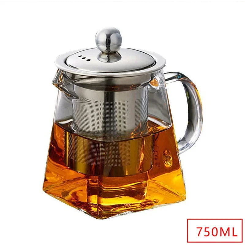 Heat Resistant Glass Teapot With Stainless Steel Coffee Infuser Heated Container Tea Pot Good Clear Kettle Square Filter Baskets Aimak Store