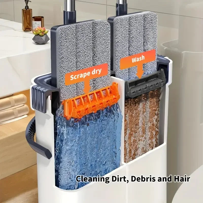JOYBOS 40cm Spin Flat Mop Set Hand Free Wring With Dual Chamber Bucket Washable Microfiber Wet&Dry For Home Floor Cleaning Mops Aimak Store