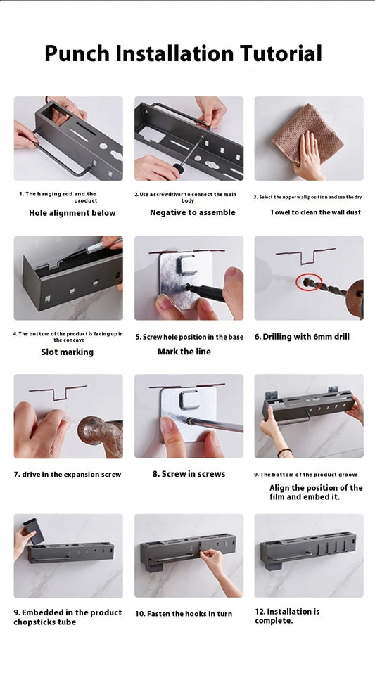 No Drill Wall Mounted Knife Holder Compact Organizer for Kitchen Utensils Cutlery Storage Space Saving Easy Install Aimak Store