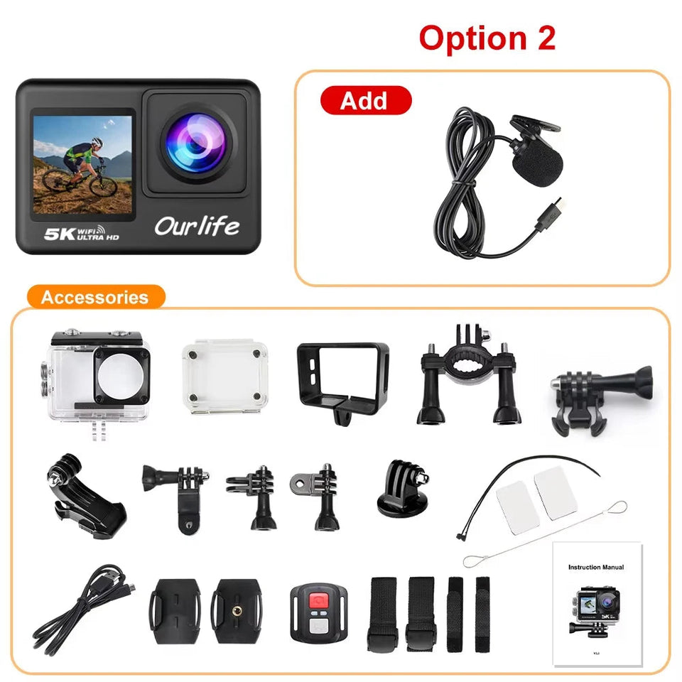 5K Action Camera 4K60FPS 2.0 Inch Touch Screen Wi-Fi 170° Wide Angle 30M Waterproof Helmet Video Recording Sports Cameras Aimak Store