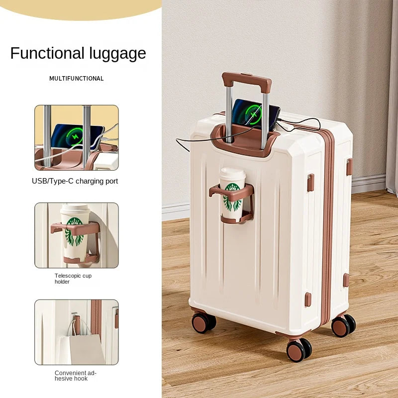 KO-KU 2024 Suitcase Set Female 20 Inch Boarding Suitcase USB/Type-C Port Water Cup Holder 26/28 inch Male Large Capacity Luggage Aimak Store