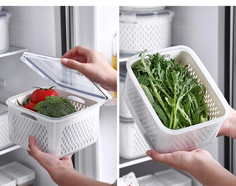 Multipurpose Refrigerator Storage Container with Drain Basket Crisper and Storage Box for Fruits Vegetables Aimak Store