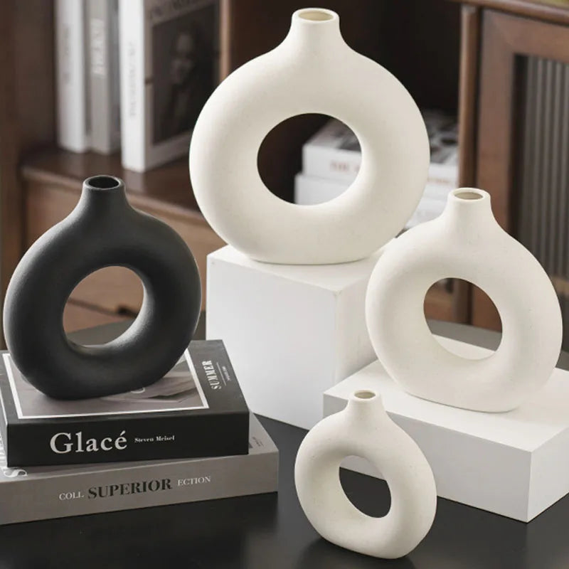 Flat Minimalist Simple Vase Donut Shape Single Flower Pot Home Wedding Decoratio Hollow Ornaments Circle Flower Arrangement Vase Aimak Store