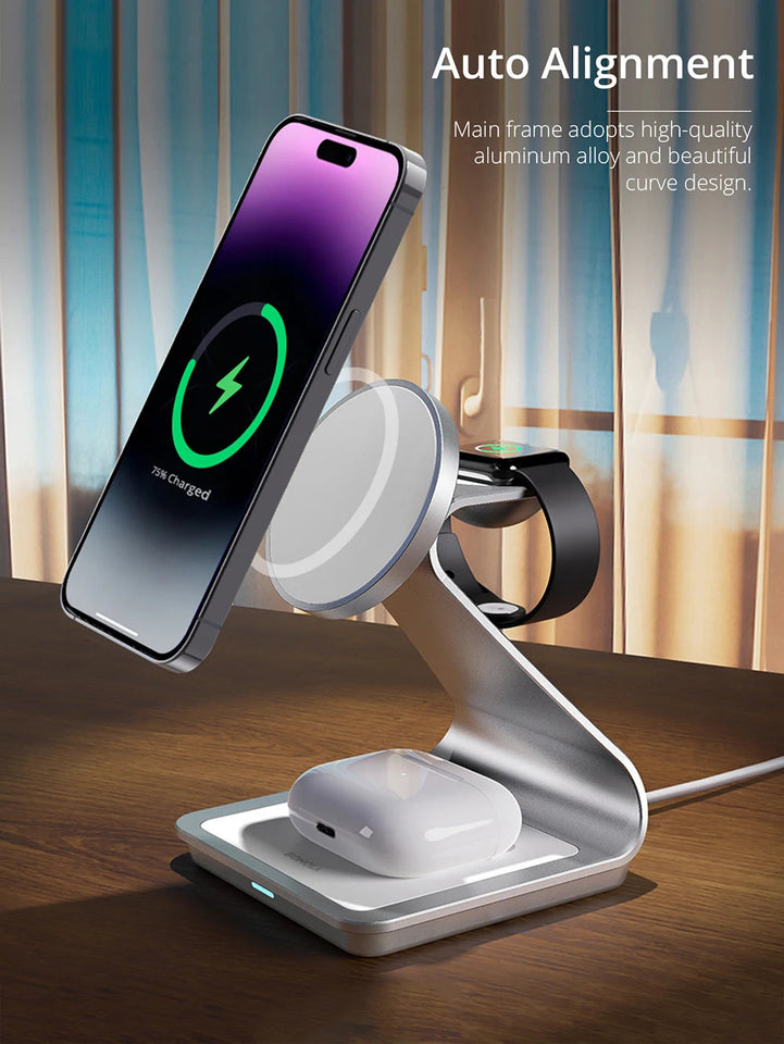 Bonola Magnetic 3 in 1 Wireless Charger for iPhone 15/13/14 Pro Max/12 30W Wireless Charging Station for Apple Watch/AirPods Pro Aimak Store