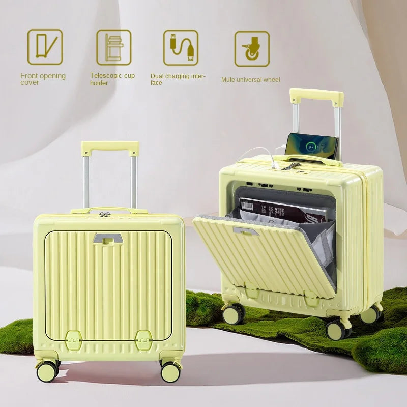 New Front Opening Lid Suitcase Multifunctional Mini Luggage Aluminium Frame 18/20 Boarding Box Trolley Case Cabin Bag Aimak Store