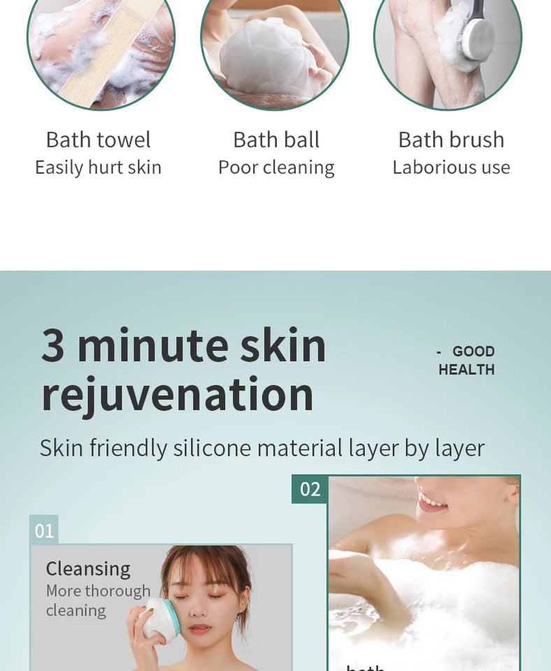 Multifunction Detachable Electric Bath Brush 5in1 Facial Cleansing Skin Grinding Back Rubbing Long Handle Massage Shower Brush Aimak Store