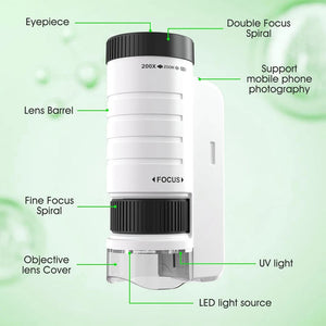 60-200X Children Microscope Pocket Microscope with LED Portable High Definition Science Microscope Outdoor Pocket Kid Microscope Aimak Store