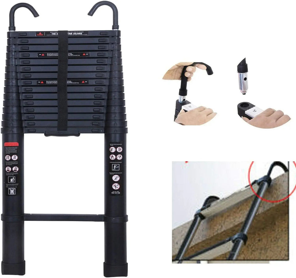DayPlus 3.2-6.2M Telescopic Ladder with Roof Hook Kit Aluminium Portable Multi-Purpose Folding Portable Heavy Duty Extendable Aimak Store