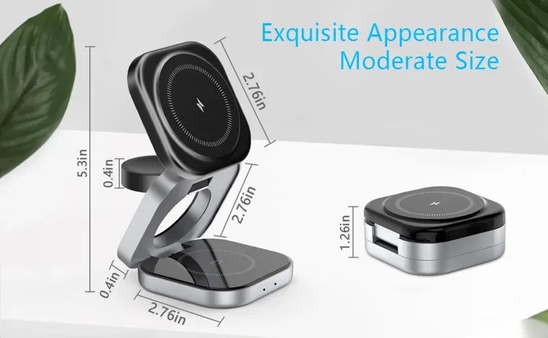 3 In 1 Foldable Magnetic Wireless Charger Stand For iPhone 16 15 14 Samsung IWatch AirPods 3/2 Station Dock Fast Charging Holder Aimak Store