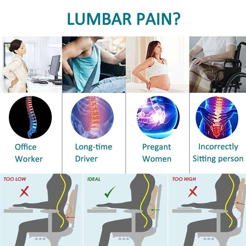 Lumbar Support Pillow Memory Foam Car Seat Waist Cushion Relieve Back Pain Soft and Comfortable For Office Home Car Aimak Store