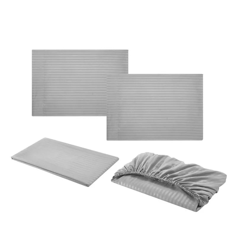 Embossed Brushed Stripe 3/4 Pieces Bed Set Flat Sheet Fitted Sheet Pillowcase Bedding Set for Twin Full Queen King Pillow Sham Aimak Store